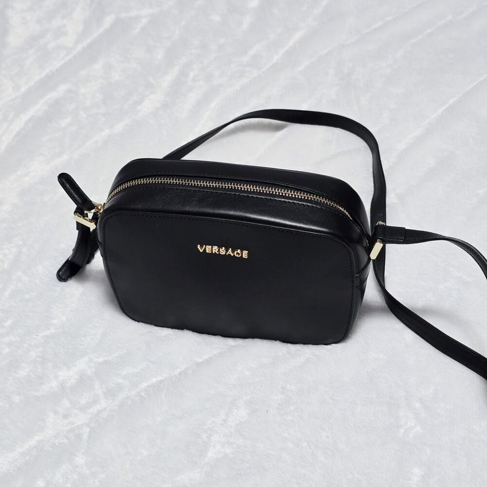 Versace Smooth Leather Camera Crossbody Bag Black | MSRP $1095
